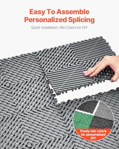 VEVOR Interlocking Drainage Mat, 12” x 12” Modular Interlocking Cushion, 24 Pcs Splicing Drainage Mats, Non-Slip PP Drainage Floor Tile and Shower Mat, for Garage, Garden, Kitchen & Outdoor, Gray - color: Grey, size: 12 x 12 inch
