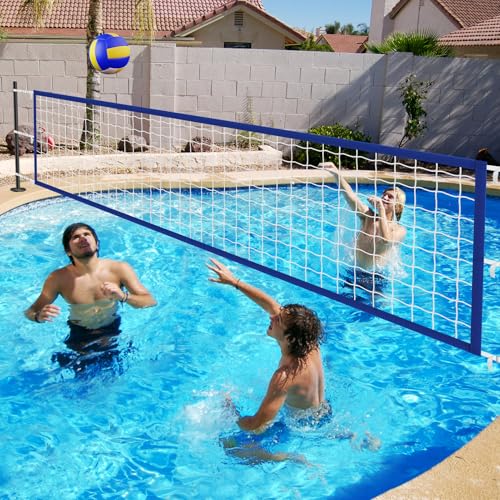 Upgraded Pool Volleyball Net, 15x3FT Pool Volleyball Net for Inground Pool Games for Adults and Family 2026 Summer Pool Floaties Party Gift - color: Blue, White
