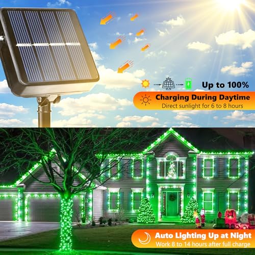 Joomer Green Solar String Lights, 39FT 100LED Solar Powered Outdoor Fairy Lights, Waterproof 8 Modes Twinkle String Light for Garden Patio Yard Tree Wedding Christmas Decor - color: Green