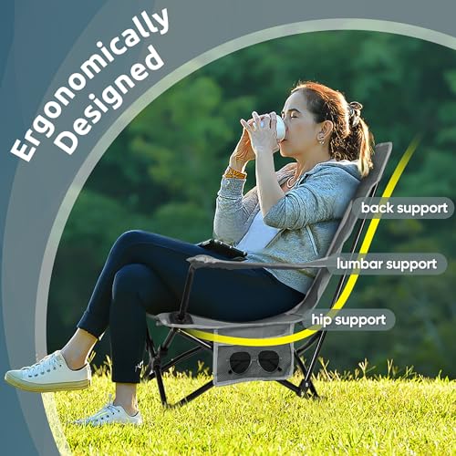 HaSteeL Folding Beach Chair Set of 2, Foldable Grey Camping Chairs for Outside, Low Beach Chair Portable for Adults Fishing, Picnic, Outdoor BBQ, Travel, Sports, Cup Holder & Storage Bag - color: Grey Chairs