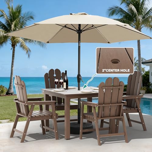 5-Piece Patio Dining Set, Outdoor Dining Set for 4, HDPE All-Weather Outdoor Furniture with 35.43” Umbrella Hole Table, 4 Armchairs, Brown - color: Brown, size: 4 Armchairs