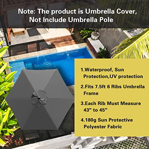 Sunnyglade 7.5ft Patio Umbrella Replacement Canopy Market Umbrella Top Outdoor Umbrella Canopy with 6 Ribs - color: Dark Gray