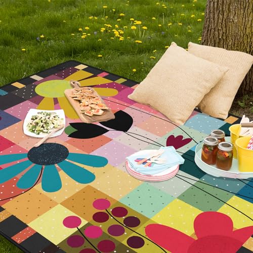 Abstract Floral Picnic Blankets Waterproof Foldable, 80″X80″ Thick Three Layer Picnic Mat Outdoor Blanket for Grass, Large Beach Blanket Sandproof Picnic Accessories for Camping Park Hiking - color: A10, size: 6'8" X 6'8" (Square)