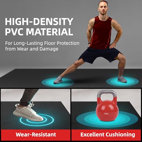 GymCope Extra Large Exercise Mat, 10'x6'/9'x6'/8'x6'/7'x5'/6'x4'(8mm) Thick Workout Mat for Home Gym & Garage Flooring, Shoe-Friendly, High-Density, MMA, HIIT, Weight Lifting, Cardio&Strength - color: 10'x6'x8mm-Black