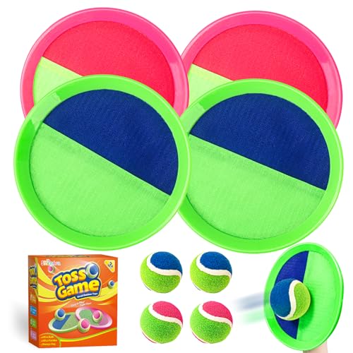 Shemira Toss and Catch Ball Game Set, Outdoor Outside Toys for Kids Ages 3 4 5 6 7 8-12, Beach Pool Yard Lawn Outdoor Games, Birthday Summer Gifts for Kids, 4 Paddles 4 Balls - color: Green, Pink, Blue