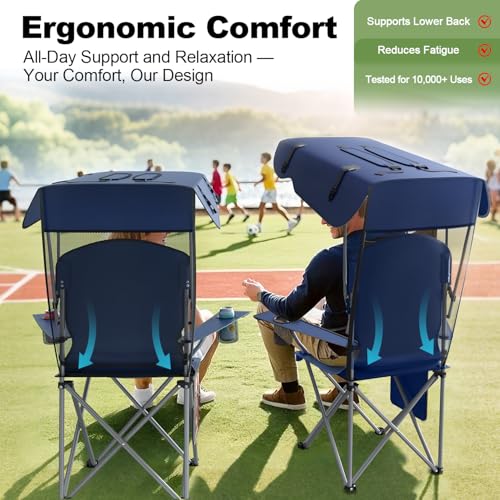 VTOY Portable Camping Chair with Canopy - Folding Chair with Canopy, Durable 600D Oxford Canopy Chair for Camping, Beach, Picnics, Fishing & Sports - color: 1pack Navy Blue
