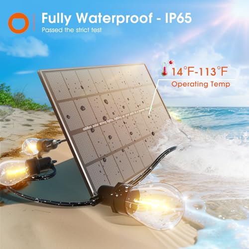 addlon 200FT(192+8) Solar String Lights Outdoor Waterproof with 6W Panel USB & Remote Control Patio Lights Long Last for 20+Hrs Dimmable Solar Power LED Bulbs for Porch Garden Market Bistro Backyard - size: 192+8FT(60 Sockets)