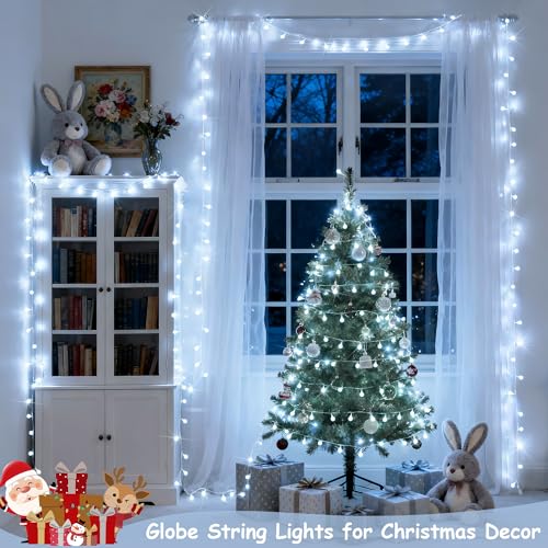 JMEXSUSS 100 LED White String Lights Indoor, Connectable Globe String Lights Plug in with Remote, 33 ft 8 Modes Christmas Fairy Light Outdoor for Bedroom Room Mirror Party Holiday Valentines Decor - color: White, size: 100 LED Plug