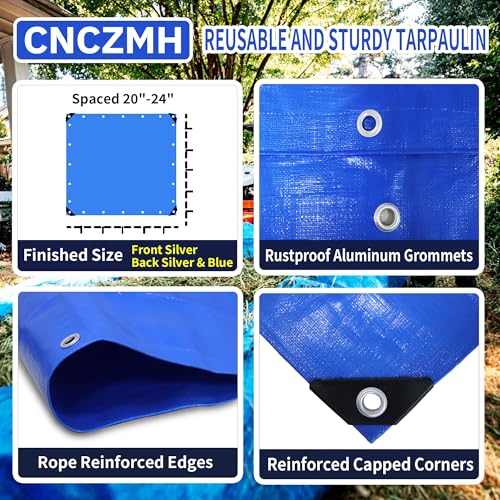 Tarp Waterproof 12x16 Feet, 8 Mil Thick Finished Size Blue Poly Tarpaulin Outdoor, Metal Grommets, Reinforced Edges, Multipurpose Tarps Protective Cover for Camping Boat Plant - color: Blue, size: 12x16ft