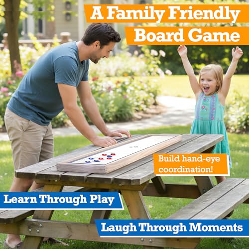 Sterling Games Tabletop Bowling Combo Set, Wooden Arcade Board with Marbles and Pins, Indoor Table Top Game for Kids and Family - style: Bowling/Shuffleboard