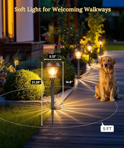 XMCOSY+ Solar Pathway Lights Outdoor, 8 Pack Decorative Crackled Glass Garden Lights, Soft Warm White Glow, Auto On/Off Waterproof Landscape Lighting for Yard Walkway Patio - size: 8 Packs