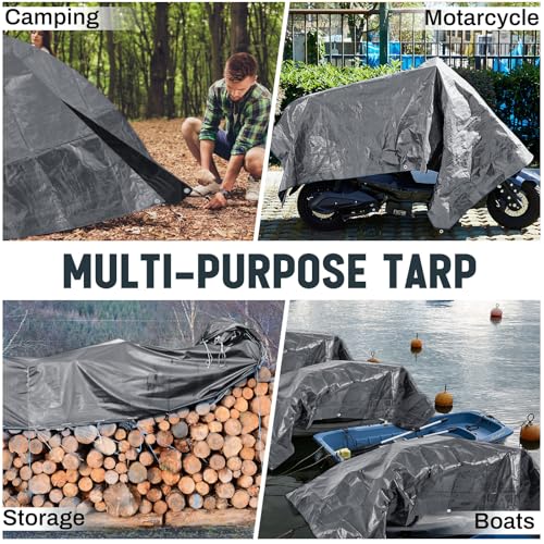 8 Pack 6 x 8 ft 5.5 Mil Large Tarps Heavy Duty Waterproof Tarp Multi Purpose Tent Cover for Home Boats Cars Camping Patio Furniture Roof Emergency Rain Protective Cover, Gray - color: Gray, size: 6 x 8 ft