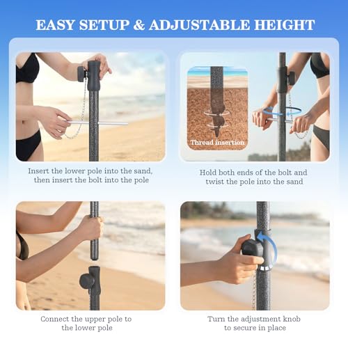 UIRWAY 8.5FT Beach Umbrella, Heavy Duty Windproof Beach Umbrella with Sand Anchor & Tilt Sun Shelter, Sun Protection Portable Beach Umbrellas with Carrying Bag for Beach, Patio Garden Outdoor