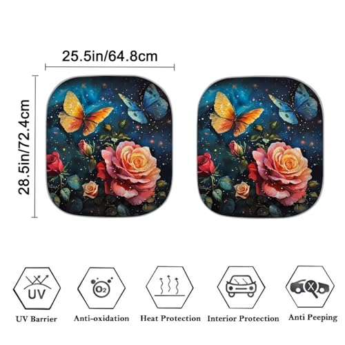 Butterfly Rose Sun Shade Blocking Sun Protection Cover for Car Portable Windshield Sun Shade 2-Piece Car Front Window Sunshade Blocks UV Rays Sun Visor - color: Butterfly Rose