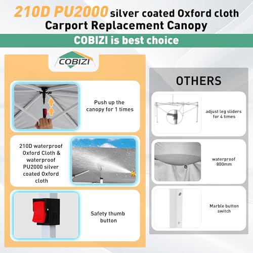 COBIZI 10x10 Pop up Canopy Portable Garage with 1-Button Push Center Lock, Car Port Garage with 1 Sidewalls UV Resistant Waterproof All-Season Tents Shelter for Truck - color: Gray, size: 10x10FT