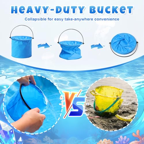 4.9 X 4.9 Feet Baby Beach Pool, Waterproof Beach Pool Blanket for Toddler, 2 in 1 Toddler Paddling Pool with Carrying Bag, Collapsible Beach Puddle Mat for Boys Girls Kids Infant Outdoor Beach Toys - color: Blue-3