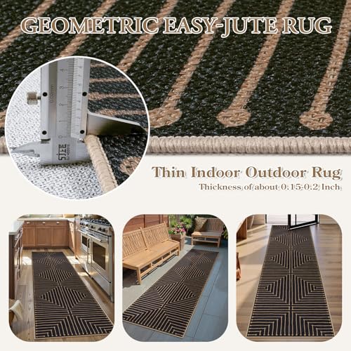 Lahome Neutral Geometric Kitchen Rugs, 2x8 Washable Entryway Hallway Runner Rug Non Slip, Farmhouse Rhombus Low Pile Non Shedding Black Indoor Outdoor Carpet Runner for Laundry Room - color: Black/Nature, size: 2.6x8