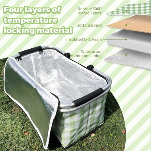 Insulated Picnic Basket, Leak-Proof Collapsible Cooler Bag, 2 Sturdy Handles, 26L Large Capacity Storage Basket for Outdoor Activities, Beach, Camping, Market Shopping,Travel