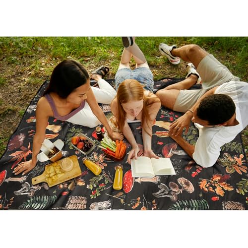 Picnic Blankets Waterproof Large, 80"x 60" Outdoor Beach Blanket Sandproof Foldable Lightweight Portable 3-Layer Camping Mat for Parks,Hiking,Travel,Music Festival,Concerts(Mushroom) - color: Black Mushroom, size: 5' x 6'8" (Rectangular)