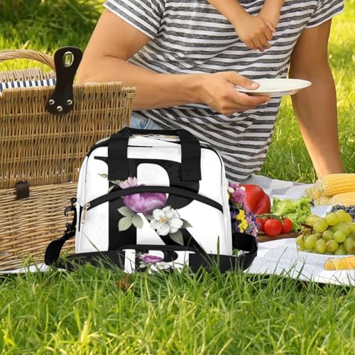 Letter R Insulated Lunch Bag for Women Men Reusable Waterproof Lunch Box Cooler Tote Bag One shoulder portable meal bag Portable Adult Lunchbox for Work Picnic Hiking Beach - color: Letter R