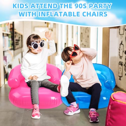4 Pcs 28 Inch Kids Inflatable Chairs Blow up Chairs Inflatable Furniture Novelty Blow up Couch Seat Waterproof PVC Air Sofa Couch for Kids Beach 90s Party Camping, Picnics Party Supplies - color: Blue, Pink