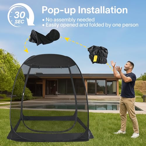 Alvantor® Pop Up Screen House, Outdoor Mosquito Mesh Tent with UV Resistant, Pop Up Canopy Easy Up, Foldable Screen Room for Camping,Backyard, Garden, Patio(Black, 6x6 FT) - color: Black, size: 6'x6'