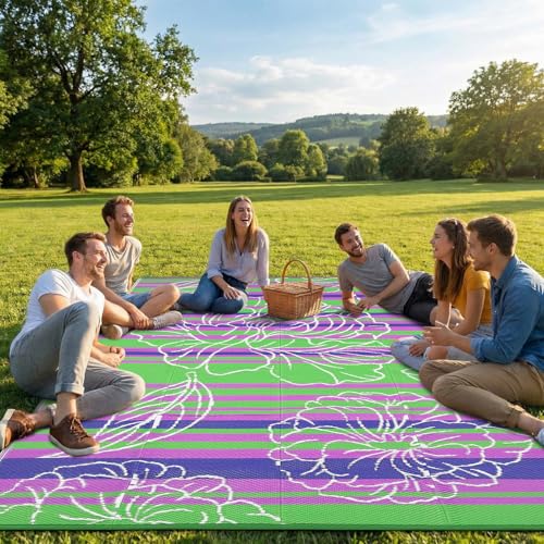 Garvee 9x12 Outdoor Waterproof Rug, Floral Outdoor Area Rug，Reversible Plastic Straw Patio Rug, Portable Camping Mat for RV, Picnic, Beach, Balcony, Garden & Camping Green - color: Green, size: 9' x 12' (Rectangular)