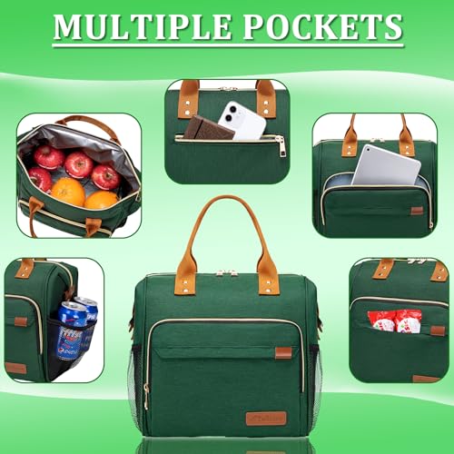 TuErCao Insulated Lunch Bag Adult Lunch Box for Women for Work Leakproof Soft Cooler for Beach Travel Picnic, Dark Green - color: A5: Green, size: Large