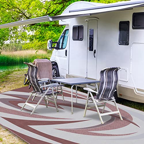 EEZ RV Products 9X18FT Durable RV Outdoor Rugs for Camping RV Mat Modern Wave Design - 9X18 Burgundy - color: New Burgundy, size: 9' x 18' (Rectangular)