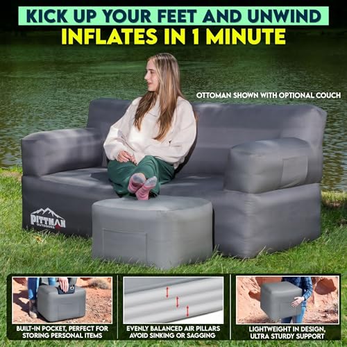Pittman Inflatable Ottoman Foot Rest for Camping - Outdoor Pouf Ottoman is Waterproof for Camping & Patio - Removable Cover for Easy Cleaning - Inflatable Foot Stool Matches Our Popular Furniture Set - size: Ottoman