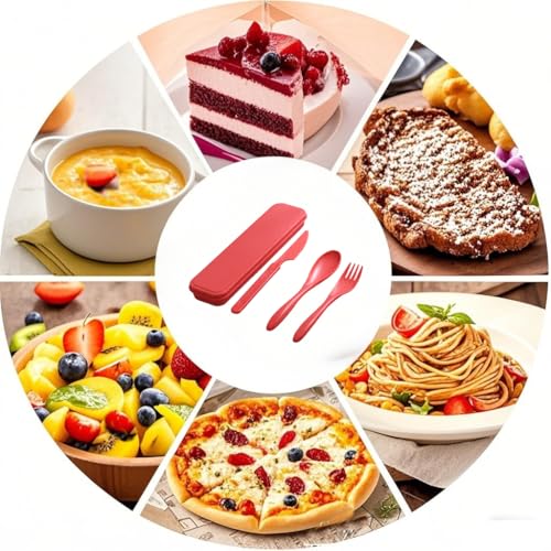 Travel Picnic Camping Utensils Set - Reusable 5 Sets Wheat Straw Plastic Cutlery with Case, Portable Forks Spoons and Knives Cutlery, Eco-Friendly BPA Free for Daily Use (5 Red) - color: 5 Red