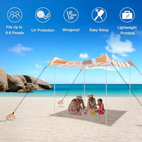 Beach Tent, UPF 50+ Beach Canopy Sun Shade, Portable 10×10 FT Large Pop-Up Beach Tent Sun Shelter with Sand Anchors, Ground Pegs, Easy Setup for Beach, Camping, Park, and Backyard Fun - Sunflower - color: Sunburst