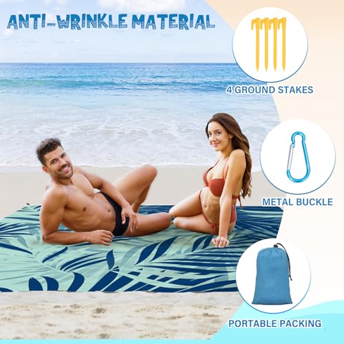 Beach Blanket Waterproof Sandproof 1-7 Adult Oversized 78 '' × 81 '' Lightweight Durable Compact Sand Free Extra Large Beach Mat for Travel Camping Hiking Picnic Blanket - color: Leaves1, size: 78“x81”