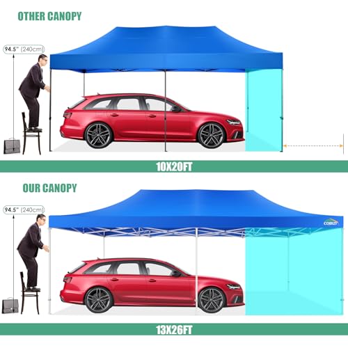 COBIZI 13x26 Heavy Duty Pop Up Canopy with 6 Sidewalls Party Tent Outdoor Wedding Large Event Tent with Roller Bag for Garden Lawn Waterproof UPF 50+ Easy Up, Blue (Framework Upgraded) - color: Blue, size: 13x26 With 6 Sidewalls