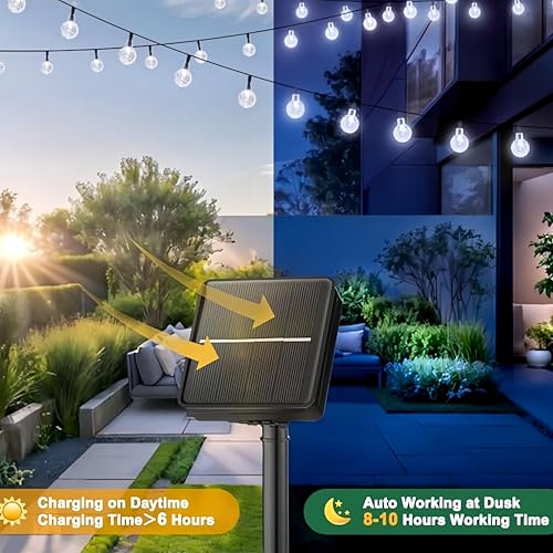 Solar String Lights Outdoor 2 Pack, 39FT 100 LED Globe Lights Outdoor, 8 Modes Waterproof Solar Patio Lights, Garden String Lights for Outside Gazebo Yard Backyard Decor (White) - color: White