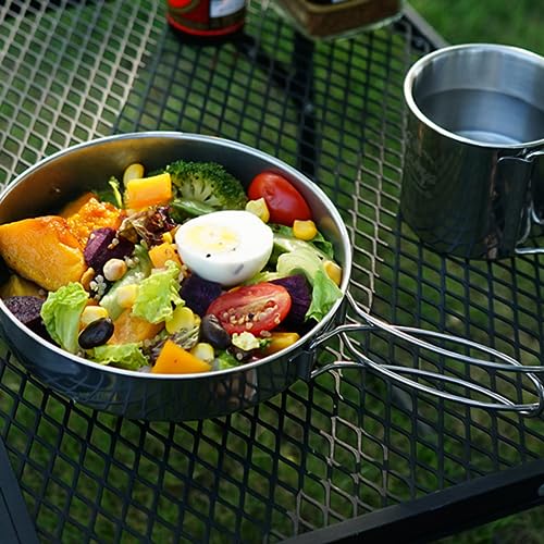 Camping Cooking Set 8PCS Stainless Steel Camping Cookware Portable Cooking Pot and Pan Set with Plates Cups for 5-6 Adults Outdoor Hiking Picnic BBQ, Camping Pots and Pans Set
