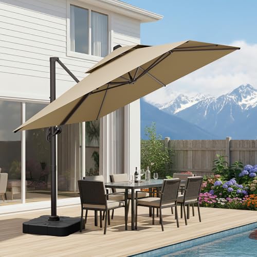 10x10 FT Patio Umbrella, Large Cantilever Double Top Heavy Duty Offset Umbrellas with 360° Rotation, Outdoor shade for Garden Deck Pool, Beige - color: Beige, size: 10x10 FT