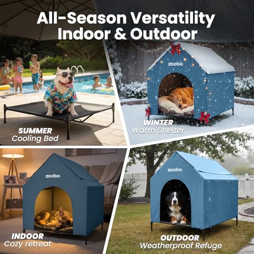 Zooba 36" Large Dog House for Large Dog Indoor or Outside, Weatherproof 600D PVC Outdoor, Featuring Breathable 2x1 Textilene Elevated Dog Bed, Easy Clean (Blue) - color: Blue, size: Large: 36 inch