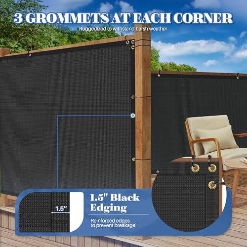 ECOOPTS 6'x1' Privacy Fence Screen Windscreen with Copper Grommets, Fit for Commercial Fence and Residential Garden Outdoor 90% UV Blockage, Cable Zip Ties Included (Black) - color: Black, size: 6'x1'