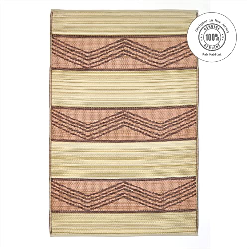 Fab Habitat Outdoor Rug - Waterproof, Fade Resistant, Crease-Free - Premium Recycled Plastic - Tribal Boho - Patio, Deck, Porch, Balcony, Laundry Room - Lagos - Sand & Coral - 4 x 6 ft - color: Lagos - Sand & Coral, size: 4' x 6' (Rectangular)