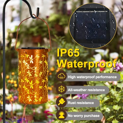 DIBIEECN Mothers Day Gifts for Mom, Birthday Gifts Grandma Ladies Solar Lanterns Outdoor Hanging Hollowed-Out Metal Waterproof LED Garden Decor Outside for Patio Yard Porch, Dragonfly, 1 Pack - style: Dragonfly