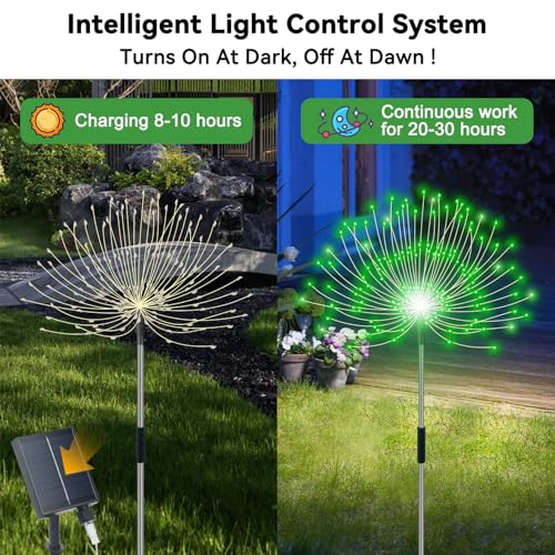 Slyuexu Solar Garden Lights Outdoor Waterproof, 4 Pack Total 480 LED Solar Firework Lights Decorative with 8 Lighting Modes Outside for Yard Pathway Flowerbed Decor, Green - color: Green, size: 4 Pack