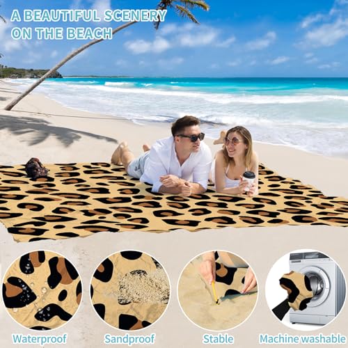 Beach Blanket 78''×81'' Suits 1-5 Adults Waterproof Sandproof Lightweight Oversized Large Picnic Mat Blanket for Beach Travel Camping Picnic Hiking - color: Leopard Print, size: 6'9" x 6'6"