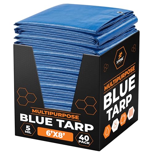 Better Blue Poly Tarp 6' x 8' (40-Pack) - Multipurpose Protective Cover - Lightweight, Durable, Waterproof, Weather Proof - 5 Mil Thick Polyethylene - by Xpose Safety - color: Blue, size: 6 Feet x 8 Feet (40pk)