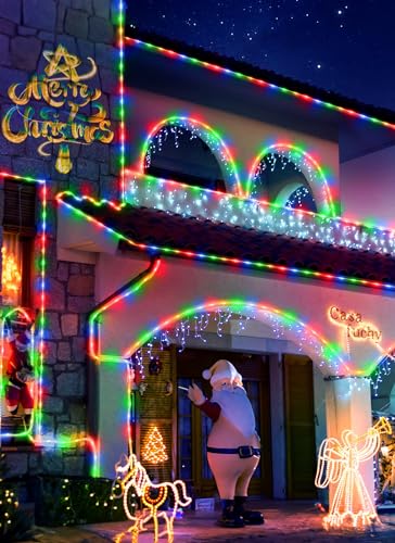 Brightown Solar Rope Lights, 39FT 100LED IP65 Waterproof Outdoor Solar String Lights with 8 Lighting Modes for Party, Garden, Yard, Home, Holiday, Tree Decoration, Multicolor - color: Multicolor, size: 100 LED