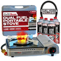 Grill Boss Dual Fuel Camp Stove w/ 4x 8oz Butane Canisters - 12,000 BTU Butane & Propane Portable Stove for Camping, Emergencies, BBQ, Hiking & Backpacking - Double Wind Guard, Piezo Ignition - 90057 - style: Stove&Fuel Combo