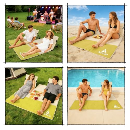 Beach Mat Lounge Chair 2-Person Foldable, Lightweight Lounge Mat with Back Support,600D Oxford 49"x49" Widen Beach Seat Storage Bag for Holidays Garden Camping Swimmingpool (Khaki & Yellow) - color: Khaki & Yellow