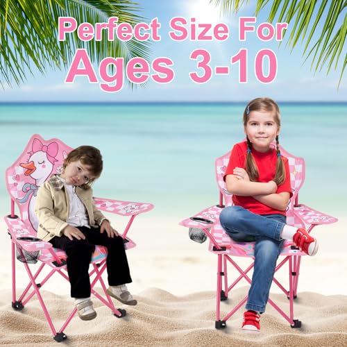KABOER Kids Outdoor Folding Lawn and Camping Chair with Cup Holder and Carrying Bag, Children's Camping Chairs - color: Pink Goose
