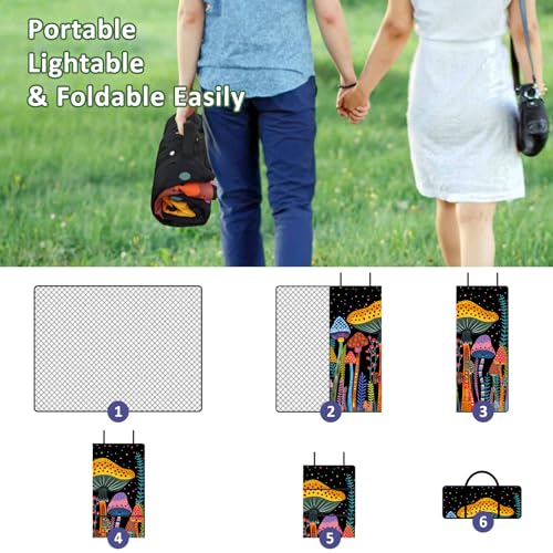 Mushroom Picnic Blankets Waterproof Foldable Picnic Outdoor Blanket 80"x 80" Picnic Mat 3-Layer Thicking Outdoor Foldable Blankets Sandproof Lightweight Beach Blankets with Strap Machine Washable - color: Mushroom04, size: 80*80in