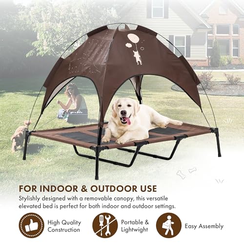 GrandTies Cooling Elevated Dog Bed with Canopy – XL Portable Pet Cot for Outdoor & Indoor Use – Waterproof Removable Shade, Breathable Mesh, Slip-Resistant Feet, Easy Assembly – Coca Mocha - color: Coca Mocha